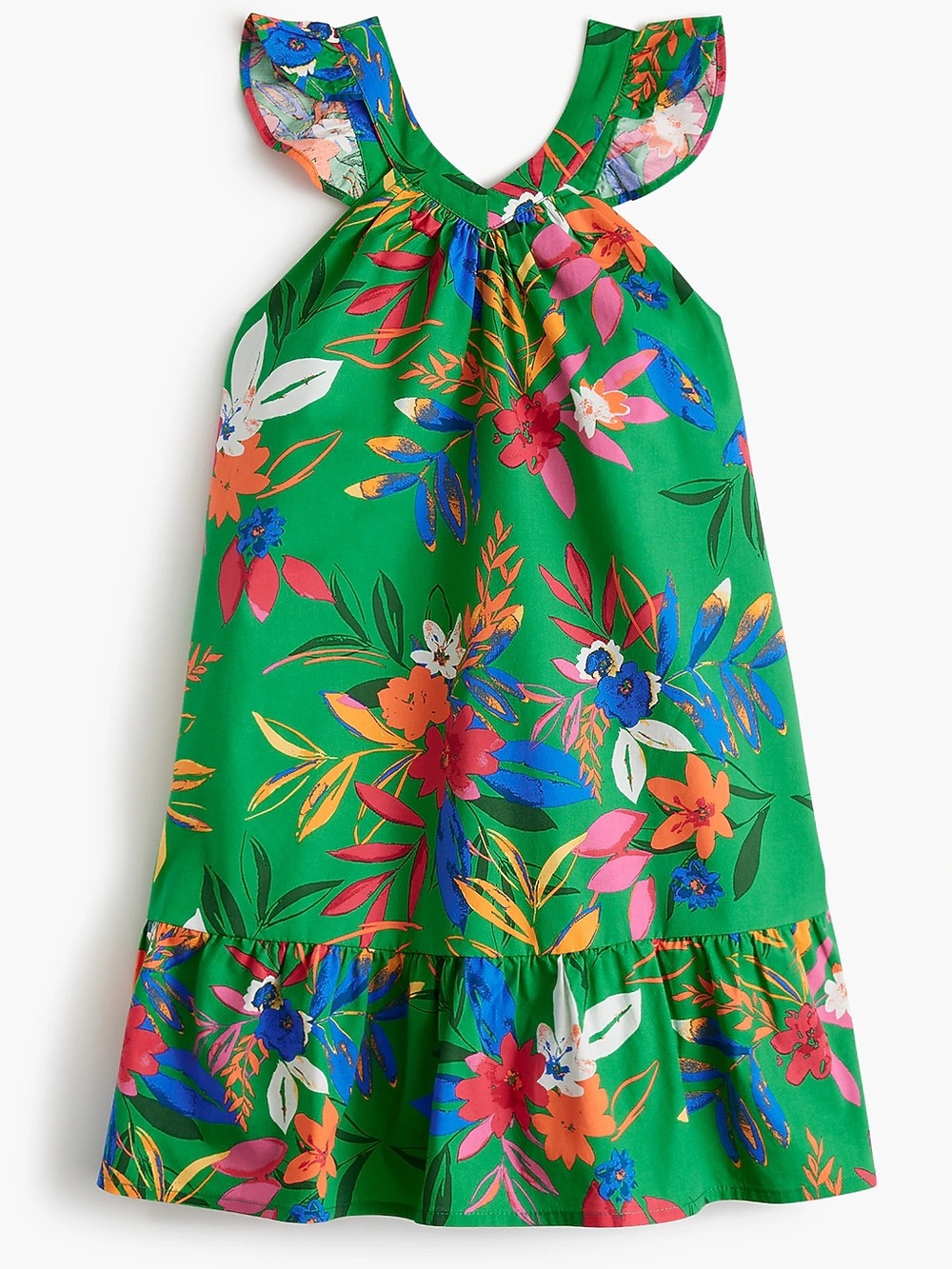 Crewcuts J. Crew green tropical print ruffle floral cotton blend dress size 7